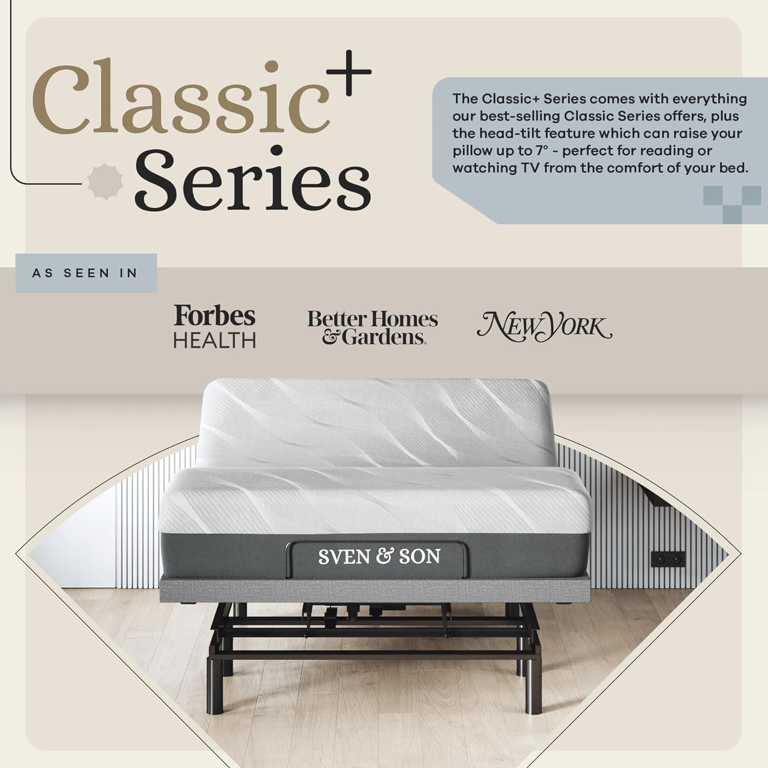 Sven & Son Classic plus (With Head-Tilt) Adjustable Bed Base (Frame) + 14 Inch Hybrid Spring Matt (Medium Soft), Head and Foot Lift, Massage, Under-Bed Lights, USB, Memory, Zero Gravity - Queen