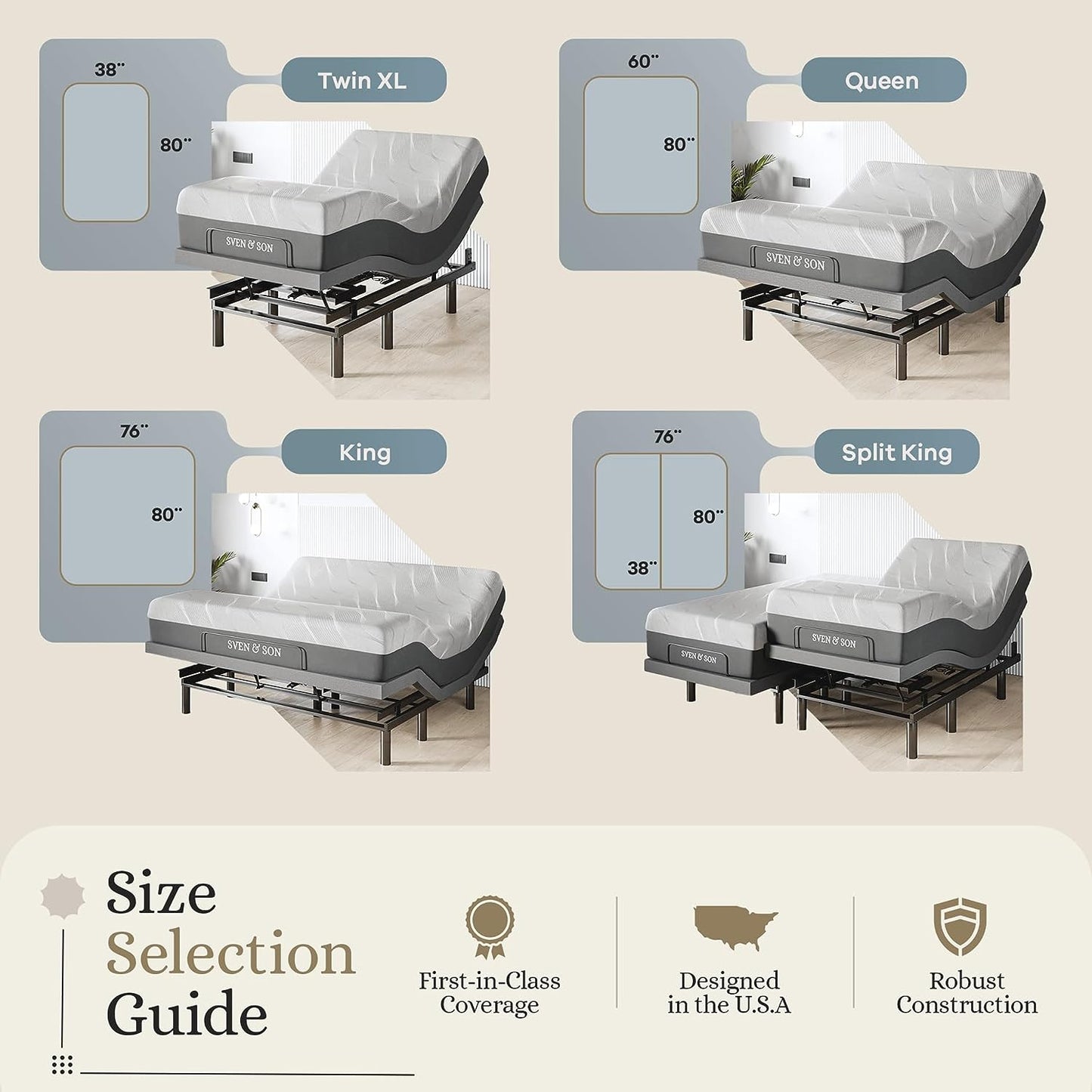 Sven & Son Classic plus (With Head-Tilt) Adjustable Bed Base (Frame) + 14 Inch Hybrid Spring Matt (Medium Soft), Head and Foot Lift, Massage, Under-Bed Lights, USB, Memory, Zero Gravity - Queen