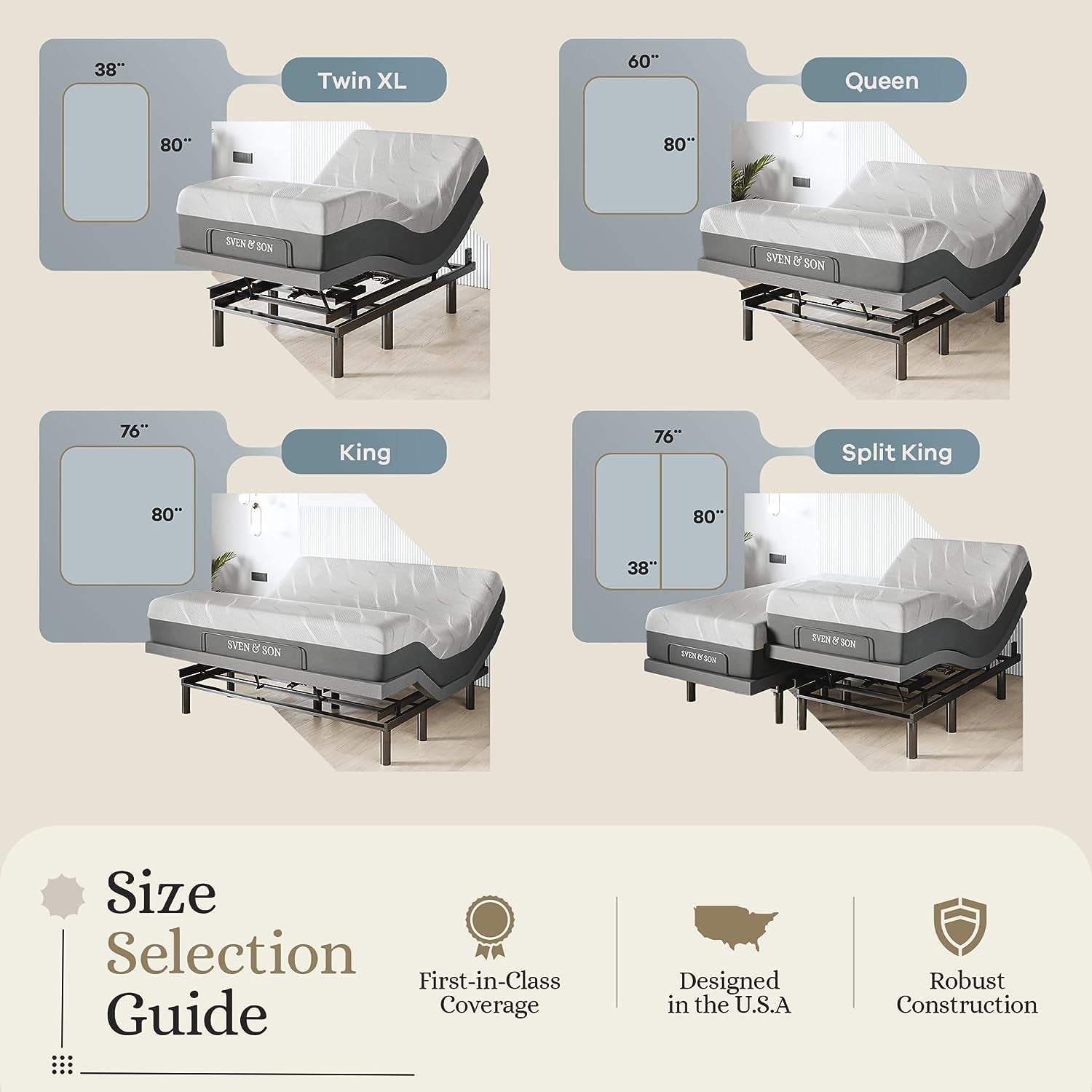 Sven & Son Classic plus (With Head-Tilt) Adjustable Bed Base (Frame) + 14 Inch Hybrid Spring Matt (Medium Soft), Head and Foot Lift, Massage, Under-Bed Lights, USB, Memory, Zero Gravity - Queen