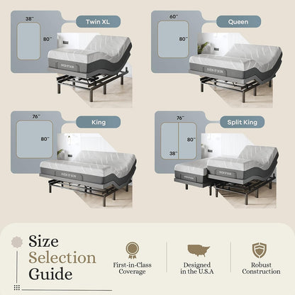 Sven & Son Classic plus (With Head-Tilt) Adjustable Bed Base (Frame) + 14 Inch Hybrid Spring Matt (Medium Soft), Head and Foot Lift, Massage, Under-Bed Lights, USB, Memory, Zero Gravity - Queen