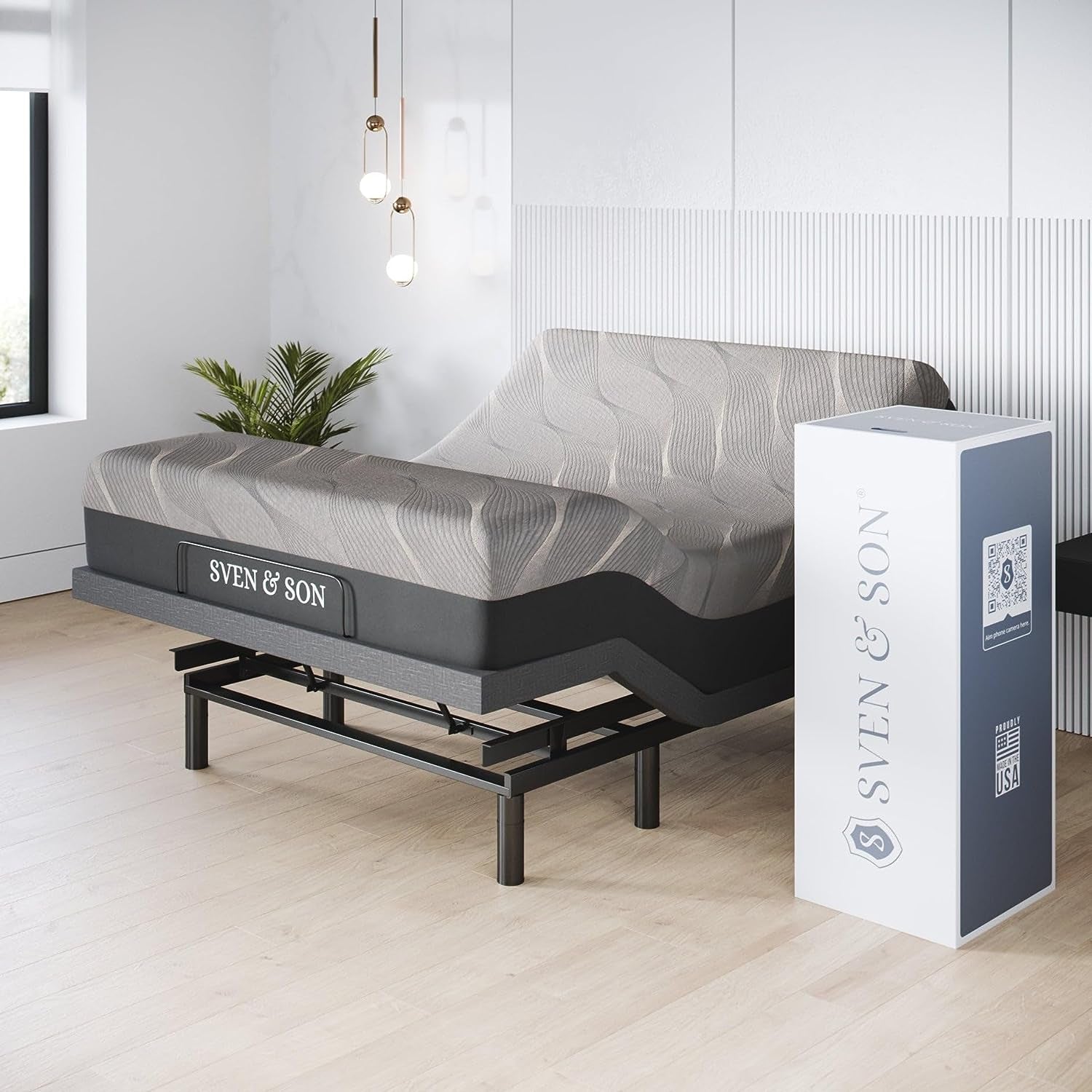 Sven & Son Classic plus (With Head-Tilt) Adjustable Bed Base (Frame) + 14 Inch Hybrid Spring Matt (Medium Soft), Head and Foot Lift, Massage, Under-Bed Lights, USB, Memory, Zero Gravity - Queen