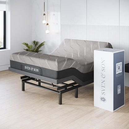 Sven & Son Classic plus (With Head-Tilt) Adjustable Bed Base (Frame) + 14 Inch Hybrid Spring Matt (Medium Soft), Head and Foot Lift, Massage, Under-Bed Lights, USB, Memory, Zero Gravity - Queen