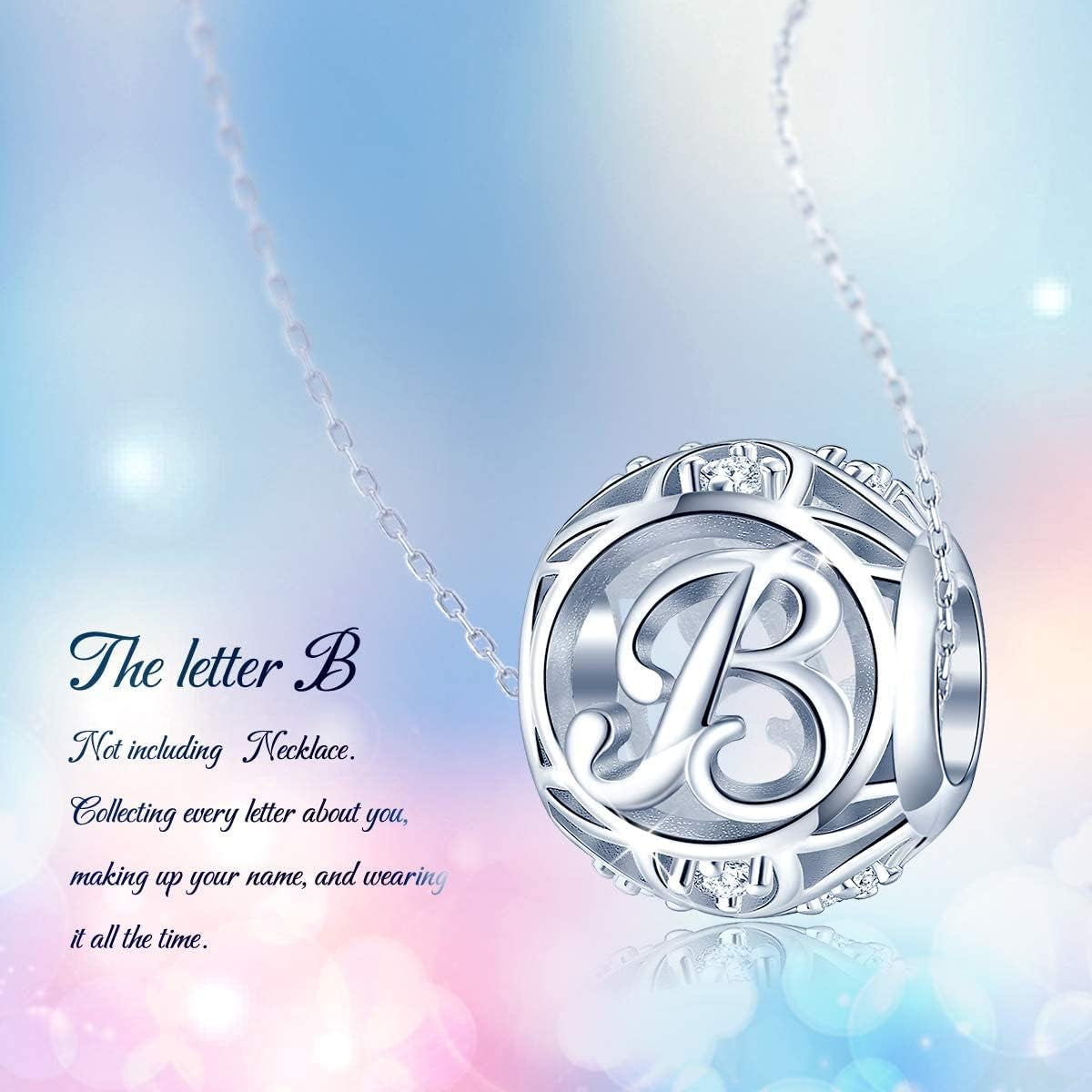 Letter Charm Initial A-Z Alphabet Charm Dangle Charm for Bracelet Necklace 925 Sterling Silver CZ Beads Charm Personalized Gift Jewelry