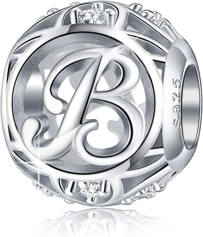 Letter Charm Initial A-Z Alphabet Charm Dangle Charm for Bracelet Necklace 925 Sterling Silver CZ Beads Charm Personalized Gift Jewelry
